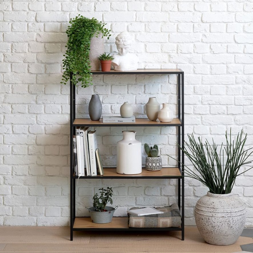 Industrial Light 4 Shelf Bookcase - Wild Oak Finish